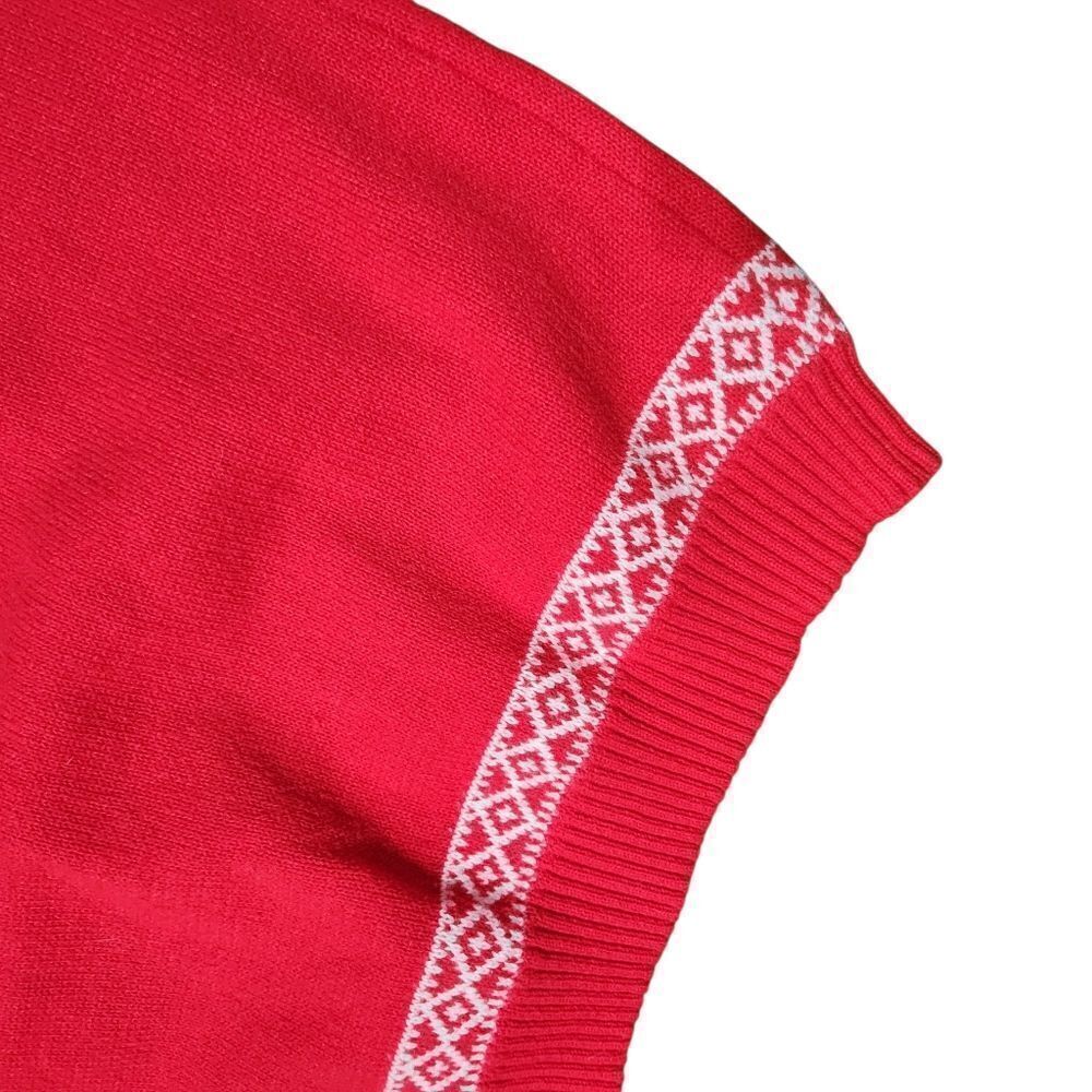 Men's Winter Sweater Large Red White Winter V Neck Fair Isle Nordic Acrylic - Picture 7 of 10